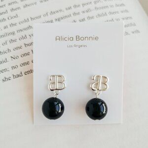 NEW Alicia Bonnie Devotion Silver Black Agate Earrings Authentic